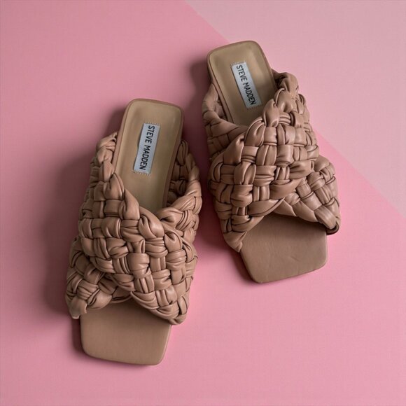 STEVE MADDEN Llarina Tan Braided Slide Sandals Size 8 - Picture 1 of 7